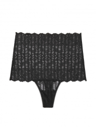 Высокие кружевные трусики стринги Victoria’s Secret art165778 (Черный, размер M)
