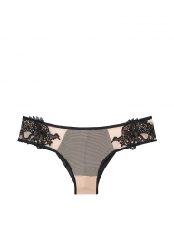 Эффектные кружевные трусики чики Victoria's Secret art989898 (Бежевый/Черный, размер M)