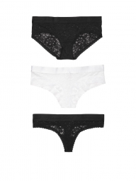 Набор трусиков Victoria's Secret тонг чики слипы art848430 (Черный/Белый, размер XS)