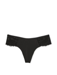 Бесшовные трусики Victoria's Secret тонг с кружевом 1159768616 (Черный, S)