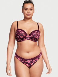 Гладкие трусики тонг Victoria's Secret с кружевными вставками 1159772173 (Бордовый, L)