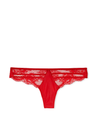 Гладкие трусики тонг Victoria's Secret с кружевом 1159772325 (Красный, XL)