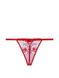 Сітчасті жіночі трусики стрінги Victoria ́s Secret з вишивкою з лого