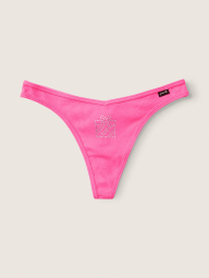 Женские трусики тонг Victoria's Secret Pink в рубчик со стразами 1159790721 (Розовый, S)