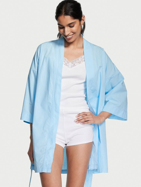 Домашний комплект Victoria’s Secret легкий халат майка шортики 1159786851 (Голубой, M)