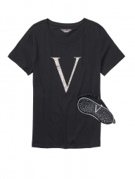 Комплект для сна Victoria's Secret футболка и маска art581496 (Черный, размер XS)