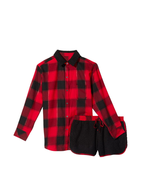 Домашний комплект пижама Victoria’s Secret рубашка и шорты 1159773369 (Черный/красный, XL)