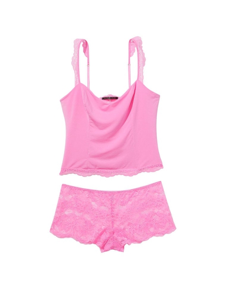 Нежный комплект с кружевом Victoria’s Secret майка и трусики 1159788652 (Розовый, XS)