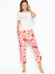 Женская пижама Victoria's Secret футболка и штаны art933364 (Белый/Розовый, размер XL)