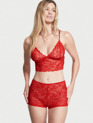 Нежный кружевной комплект Victoria’s Secret майка-топ и шорты 1159779697 (Красный, S)