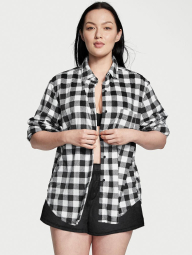 Уютный флисовый комплект Victoria’s Secret пижама рубашка и шорты 1159781517 (Белый/Черный, M)