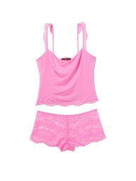 Нежный комплект с кружевом Victoria’s Secret майка и трусики 1159788654 (Розовый, M)