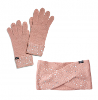 Теплый комплект зимняя вязаная повязка и перчатки Victoria's Secret art460500 (Розовый, One size)