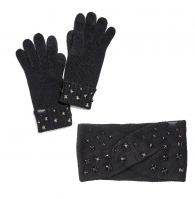 Теплый комплект зимняя вязаная повязка и перчатки Victoria's Secret art456735 (Черный, One size)