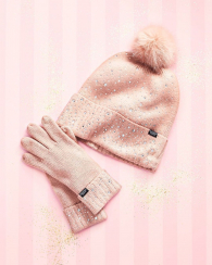 Комплект зимний теплая шапка и перчатки Victoria's Secret art496356 (Розовый, One size)