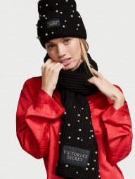 Вязаный набор шапка и шарф Victoria's Secret 1159759778 (Черный, One size)
