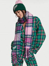 Зимний набор шапка и шарф Victoria's Secret 1159762331 (Зеленый/Розовый, One size)