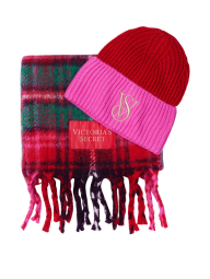 Зимний набор шапка и шарф Victoria's Secret 1159773078 (Красный/Розовый, One size)