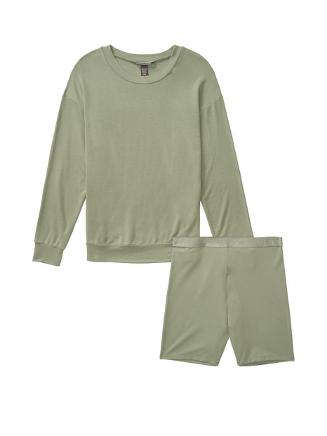 Спортивный комплект Victoria's Secret лонгслив и шорты art806358 (Зеленый, размер XS)