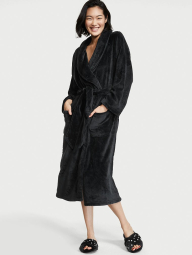Женский длинный халат Victoria's Secret плюшевый 1159770997 (Черный, XS/S)