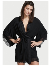 Женский легкий халат Victoria's Secret с кружевной отделкой 1159792177 (Черный, XS/S)