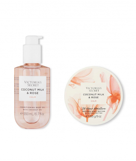 Набор для тела Natural Beauty от Victoria's Secret Coconut Milk & Rose крем и масло 1159764631 (Розовый, 200 ml/255 g)