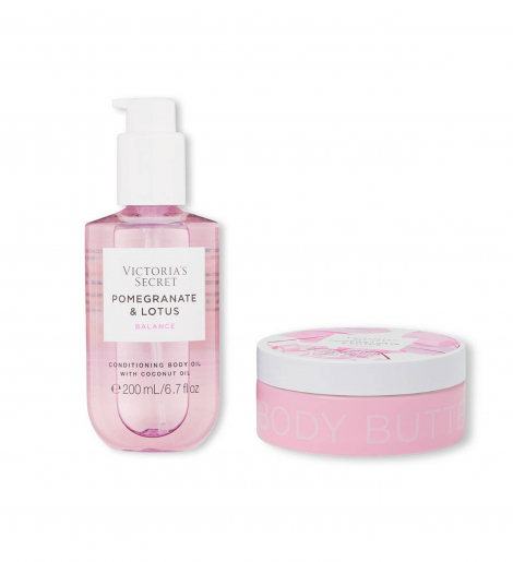 Набор для тела Natural Beauty от Victoria's Secret Pomegranate & Lotus крем и масло 1159764632 (Розовый, 200 ml/255 g)