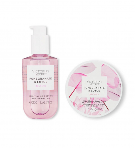 Набор для тела Natural Beauty от Victoria's Secret Pomegranate & Lotus крем и масло 1159764632 (Розовый, 200 ml/255 g)