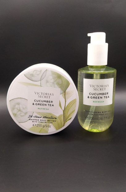 Набор для тела Natural Beauty от Victoria's Secret Cucumber & Green Tea крем и масло 1159764633 (Салатовый, 200 ml/255 g)