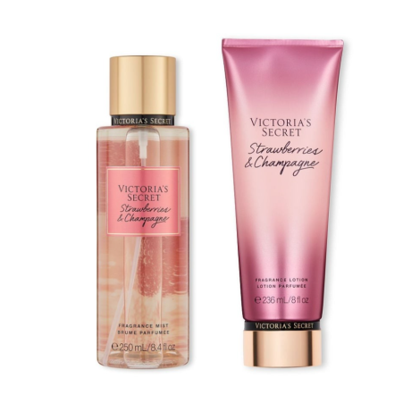 Набор для тела Strawberries & Champagne Victoria’s Secret спрей и лосьон 1159777850 (Розовый, 236 ml/250 ml)