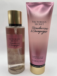 Набор для тела Strawberries & Champagne Victoria’s Secret спрей и лосьон 1159777850 (Розовый, 236 ml/250 ml)