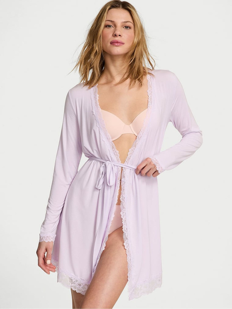 Женский легкий халат Victoria's Secret с кружевной отделкой 1159846800 (Сиреневый XL/XXL)