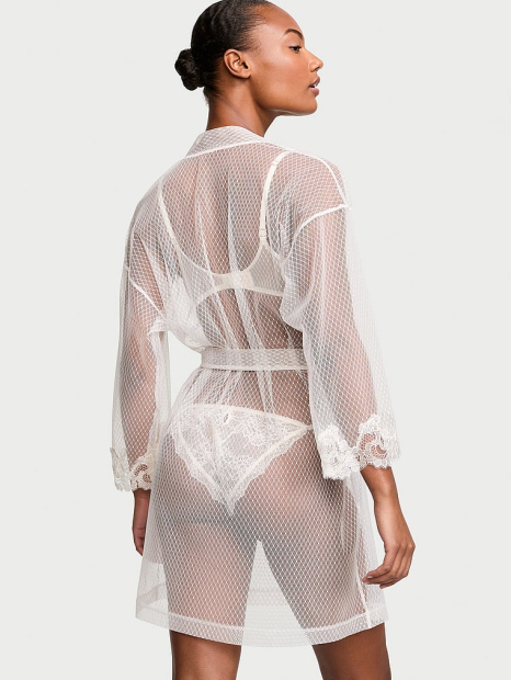Женский полупрозрачный укороченный халат Victoria's Secret 1159858280 (Молочный XS/S)