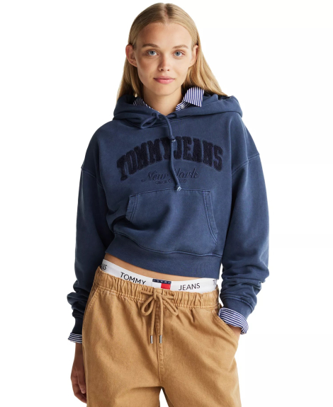 Женское укороченное худи Tommy Hilfiger с капюшоном 1159852810 (Синий M)