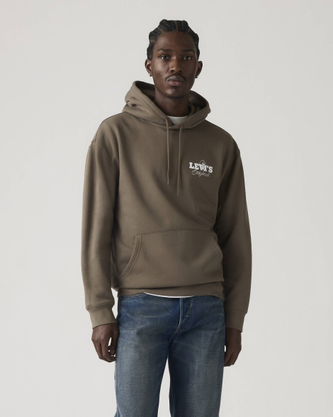 Мужское худи на флисе Levi's с принтом 1159860621 (Коричневый L)