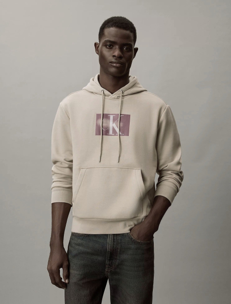 Мужское худи на флисе Calvin Klein с логотипом 1159862200 (Бежевый XL)
