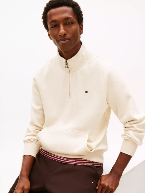 Мужская толстовка с полумолнией Tommy Hilfiger на флисе 1159863142 (Молочный XL)