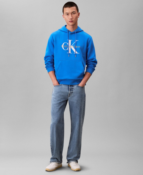 Чоловічий худі на флісі Calvin Klein з логотипом 1160200202 (Синій S)