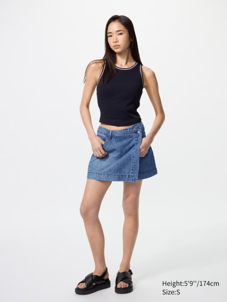 Женская юбка-шорты UNIQLO из легкой джинсовой ткани 1159843545 (Синий M)