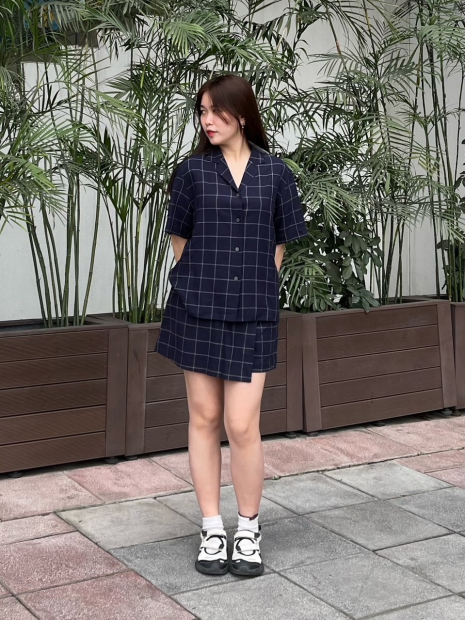 Лёгкая женская юбка-шорты UNIQLO в клетку 1159846015 (Синий XXL)