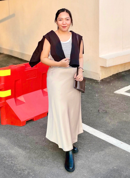 Женская атласная юбка UNIQLO 1159855528 (Бежевый M)