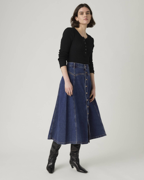 Женская джинсовая юбка-миди Levi's на пуговицах 1159857980 (Синий 27)