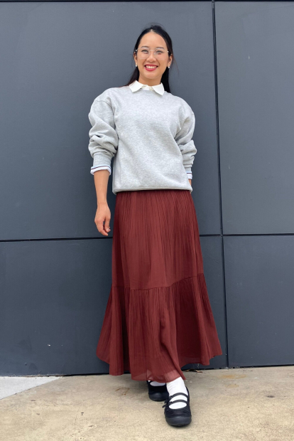 Многоярусная юбка из шифона UNIQLO 1159858297 (Коричневый L)