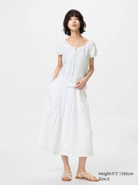 Длинная юбка из смеси льна UNIQLO в полоску 1161549102 (Белый XL)