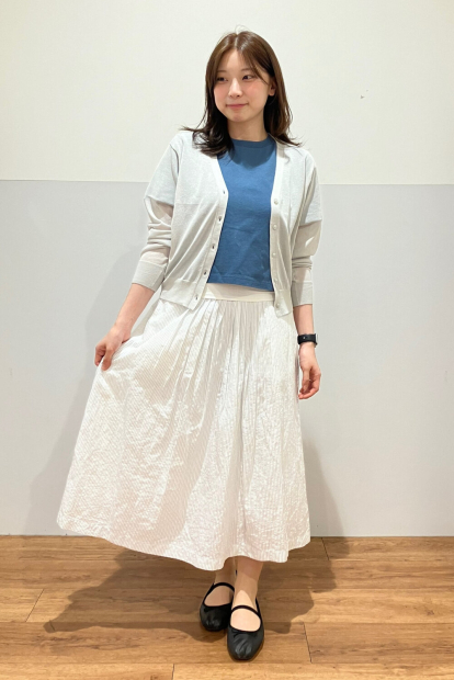 Длинная юбка из смеси льна UNIQLO в полоску 1161549102 (Белый XL)