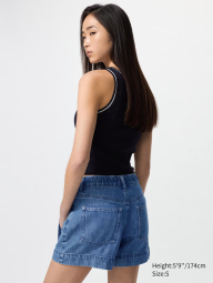 Женская юбка-шорты UNIQLO из легкой джинсовой ткани 1159843545 (Синий M)