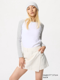 Женская юбка-шорты UNIQLO из легкой джинсовой ткани 1159843556 (Бежевый S)