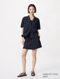 Лёгкая женская юбка-шорты UNIQLO в клетку 1159846015 (Синий XXL)