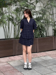 Лёгкая женская юбка-шорты UNIQLO в клетку 1159846015 (Синий XXL)