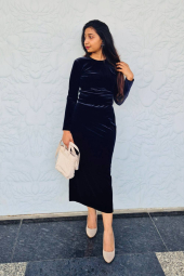 Женская велюровая юбка UNIQLO 1159853732 (Синий L)